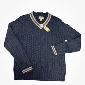 Jos. A. Bank Navy V-Neck Cable Knit Sweater